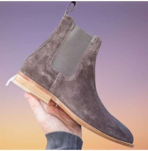 Men Handmade Gray Suede Ankle Boots 