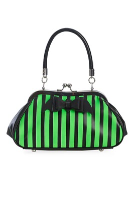 BANNED Apparel Handtasche grün Gothic Punk Retro Streifen Fledermaus Schleife Night of Mystery