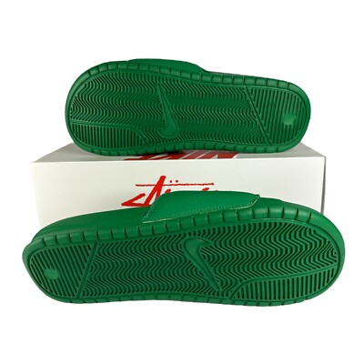 NIKE X STUSSY BENASSI SLIDES / SANDALS PINE GREEN-SAIL SIZE NIKE X STUSSY BENASSI SLIDES / SANDALS PINE GREEN-SAIL SIZE