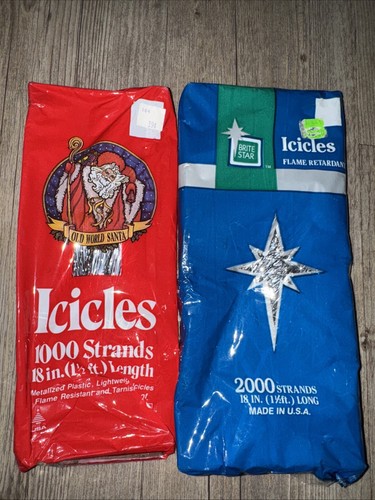 Vintage strand Tinsel Icicles Silver Christmas Tree Glam Lot 2 Packs 18”