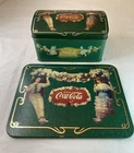 Vintage Coca-Cola Coke Metal Tin Hinged Box With Trivet Wall Hanging Tray Set