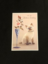 Vintage Norcross Birthday Card Mother Siamese Cat Black Mica Glitter  Unused