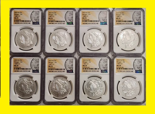 1886-1893 MORGAN CC SILVER DOLLAR NGC MS 70 FIRST DAY ISSUE 8 COINS FIJI mint