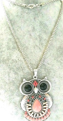 Collier Sautoir Chouette Décoré Pierres Et Strass Métal Argenté - Sans Nickel, Neuf Avec étiquettes