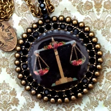 Michal Negrin Libra Necklace Pendant Floral Long & Black Swarovski Crystals Gift