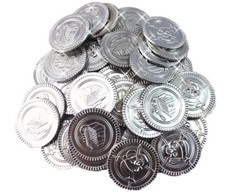 Plastic Coins Pirate Fake Doubloons Silver Approx 100 Count