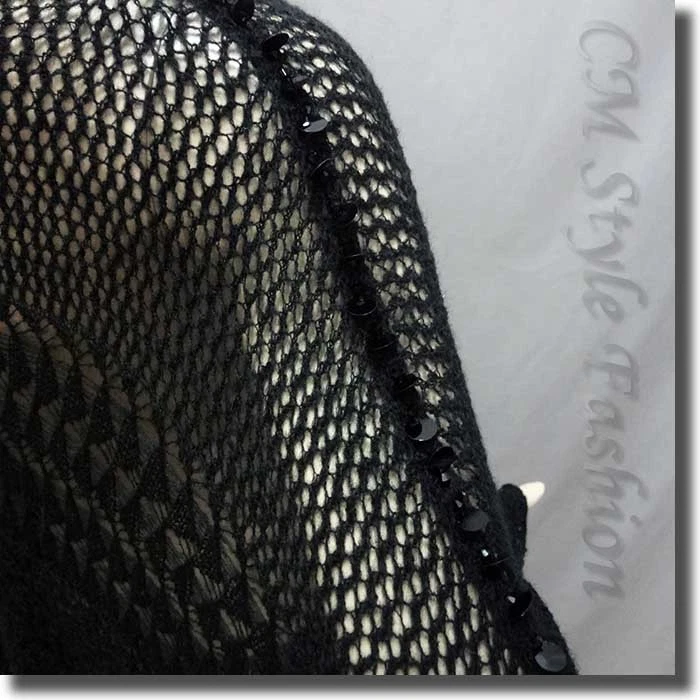 Suéter Top Cuadrado Cuentas Lentejuelas Ojales Tejido Crochet Negro L Foto 4 de 4