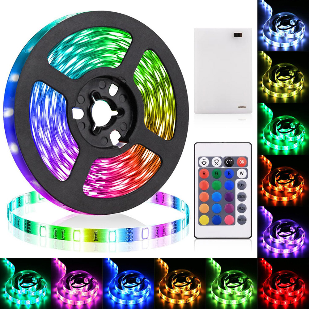 LED Strip Lights 1-10M 5050 RGB Colour Changing Tape Cabinet Kitchen TV Lighting-image