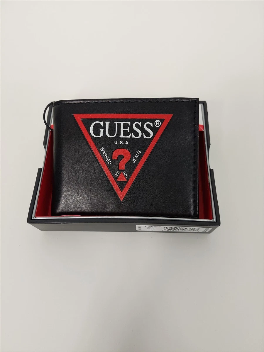 GUESS Black Red Logo RFID Protection Mens Bifold Wallet NEW $42