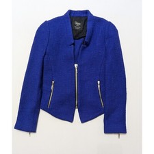 ZARA Women's Boucl  Tweed Motorcycle Style Blazer Jacket with Silver Zippers XS