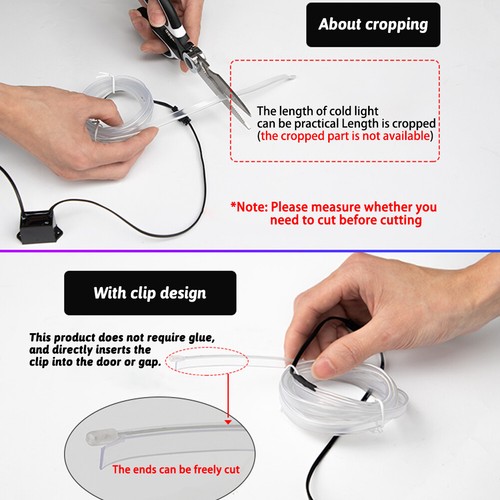 2M Car Interior LED Neon Lights Decor Atmosphere EL Wire String Strip Lamp White - Foto 18 di 19