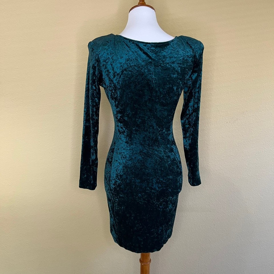 Vintage 90s All That Jazz Green Velvet Long Sleeve Bodycon Dress size