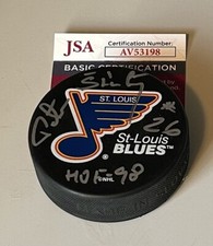 Peter Stastny Blues “HOF 98” Signed Vintage Game Puck W/ FREE Case JSA # AV53198
