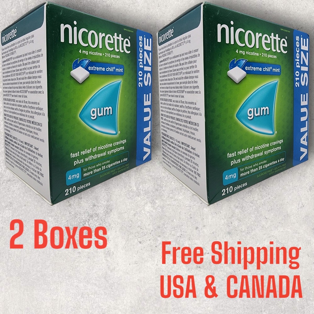 Nicorette Nicotine Gum 4mg 420 Pieces Extreme Chill Mint 2 Boxes Long EXP  2027