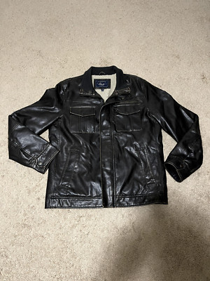 GH Bass Shearling Insulated Full Zip Jacket Medium Brown Flap Pocket LeatherLook