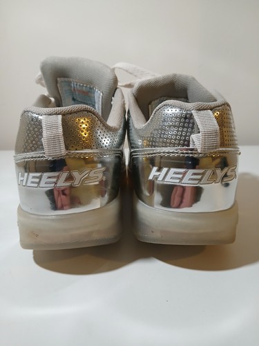 UK 3 Girls Heelys Trainers - LED Light Up Roller/ Wheels Shoes - Silver - Picture 16 of 24
