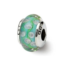 Green  Blue w/ Swirl Glass Kids Bead .925 Sterling Silver Reflection Beads