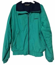 Sportsmaster Mens Medium Bomber Rain Jacket Green Blue Fleece Lined Vtg Distress