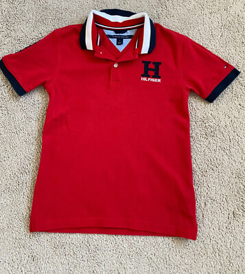 Tommy Hilfiger boys classic polo collar t-shirt top red short sleeves size 