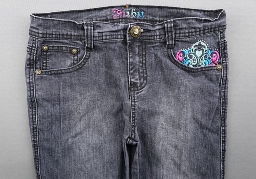 Vintage Girl's Fubu Collection Jeans Boot Cut Embroidered Black Sz 12 (27x27) - Picture 2 of 9
