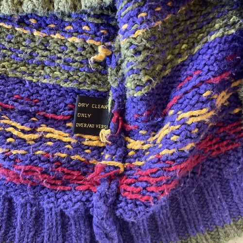 90s Fair Isle Abstract Sweater Large Purple Green Grandma Knit Pullover Women - Picture 7 of 8