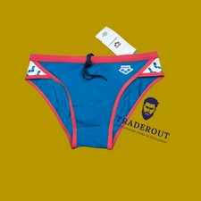Arena men cosomo blue red trim Icon  swim brief  swimwear size  32 34 36