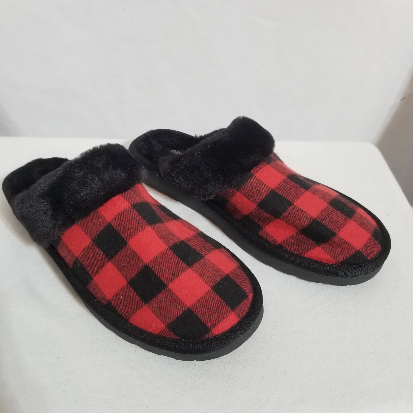 SAOLA Maurices Ciabatte Donna 9M Rosso e Nero Plaid Slides Suola Peluche 124877 IVY