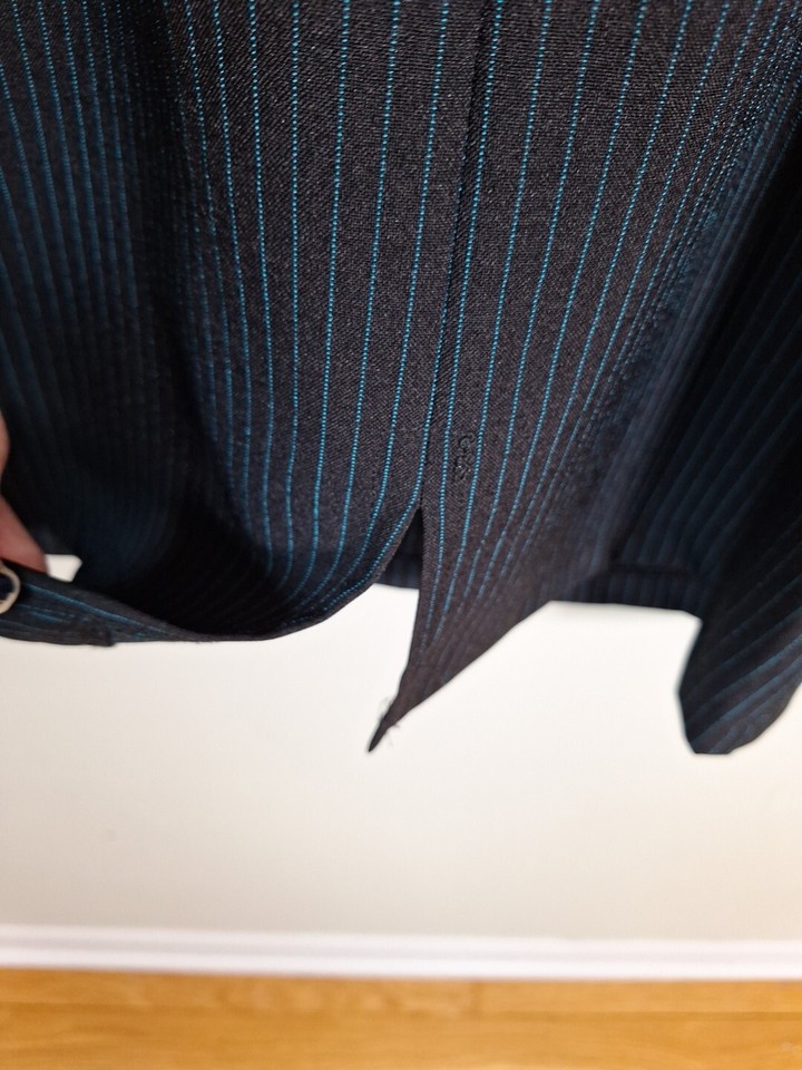 Vtg 90s Black Square Neck Empire Waist Mini Pinstripe Dress Juniors