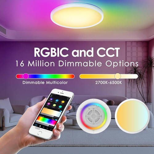 ® Plafoniera LED Soffitto 30W, Lampadario RGB Rotonda 2700K-6500K, Dimmerabile, - Foto 3 di 12