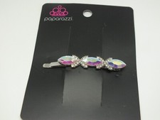 Beautiful Paparazzi Hair Clip Silver Tone AB Rhinestones Original Card 2"
