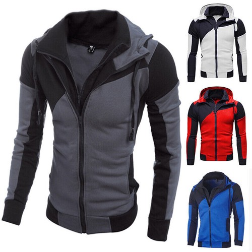 Men's Zip Up Hoodie Jacket Coat Plain Hooded Fleece Hooded Sweatshirt Athletic