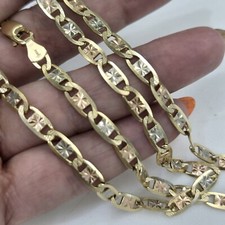 Solid 14k 3 Color yellow white rose gold 5 Mm Chain Necklace 22 inches long