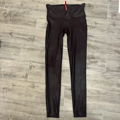 Spanx Women's Faux Leather Leggings Mid Waist Wine Burgundy