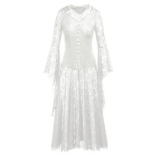 Women Gothic Lace Dress Long Steampunk Hooded Flare Sleeve Sheer Punk Black