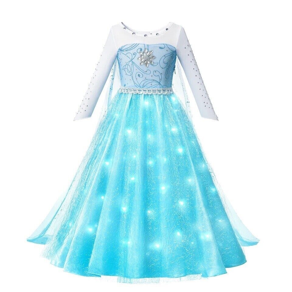 Disney Inspired Frozen Queen Elsa LED Light Up Dress Kids Girls Costume 3T  Up