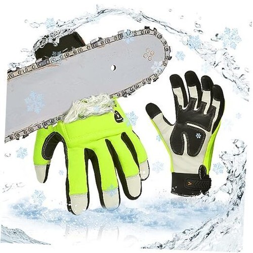 1Pair Chainsaw Winter Gloves,12 Medium Hi-viz Green(left&right protection)