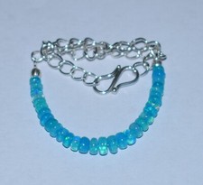 Pulsera de 7" de plata esterlina 925 sólida con cuentas de piedras preciosas de ópalo etíope natural F1930