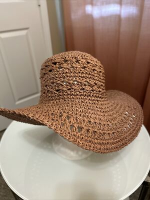 NWOT Vintage Retro French Girl Style Floppy Oversized Sun Hat NWOT fun stylish vacation floppy sun hat straw tan white  main image 3