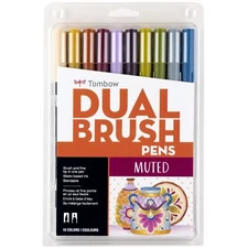 Tombow Dual Brush Pen Art Markers 10PCS Muted Colors Blendable Tips Set