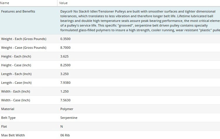 Polea tensora de correa loca Dayco para Ford Mustang 1988-1993 L4-2,3 L Foto 4 de 4
