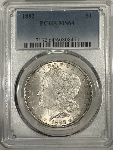 1882 PCGS MS 64 Morgan Silver Dollar, Better Date, USA Silver $1, Rim Toning