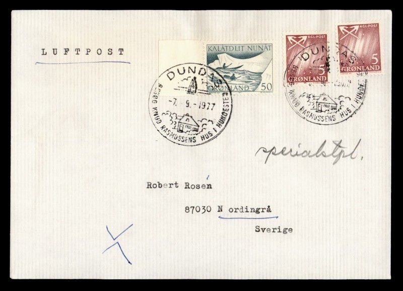 DR WHO 1977 GREENLAND AIRMAIL DUNDAS TO SWEDEN R82382