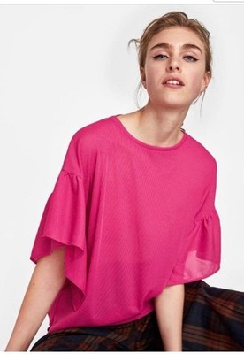 ZARA BASIC  Blouse Fushia   Ruffle Flutter M New