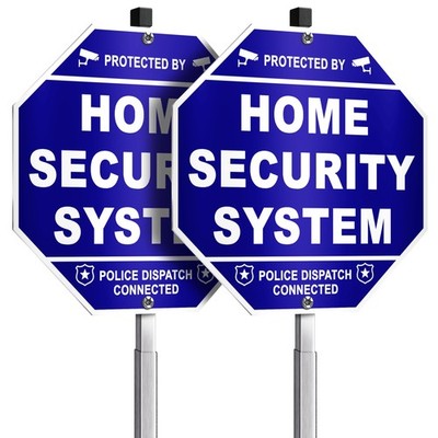 Protected By Home Security System Signs, 10×28'' 10 x 28 inches, Blue