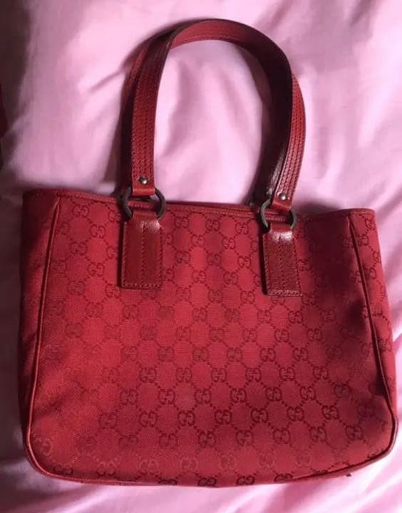 GUCCI GG Print Red Leather Tote Bag Authentic Vintage thumbnail 4