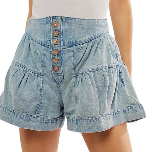 Leaf edge denim shorts 2024 summer new women's casual elastic pocket shorts - Picture 14 of 28