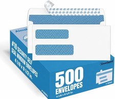 500 PCS 10 Double Window SelfSeal Security Envelopes White 41/8 x 91/2 In