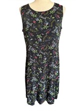Vintage Black Beach Print Sleeveless Stretch Dress
