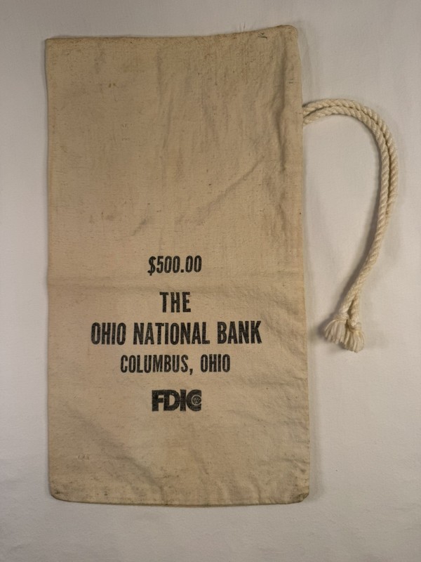 Bank Cash Bag Ohio National Bank Canvas with Strings