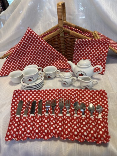 Schylling Mini Ladybug Tea Set-Tea Pot, Plates, Cups, Sugar & Creamer ...